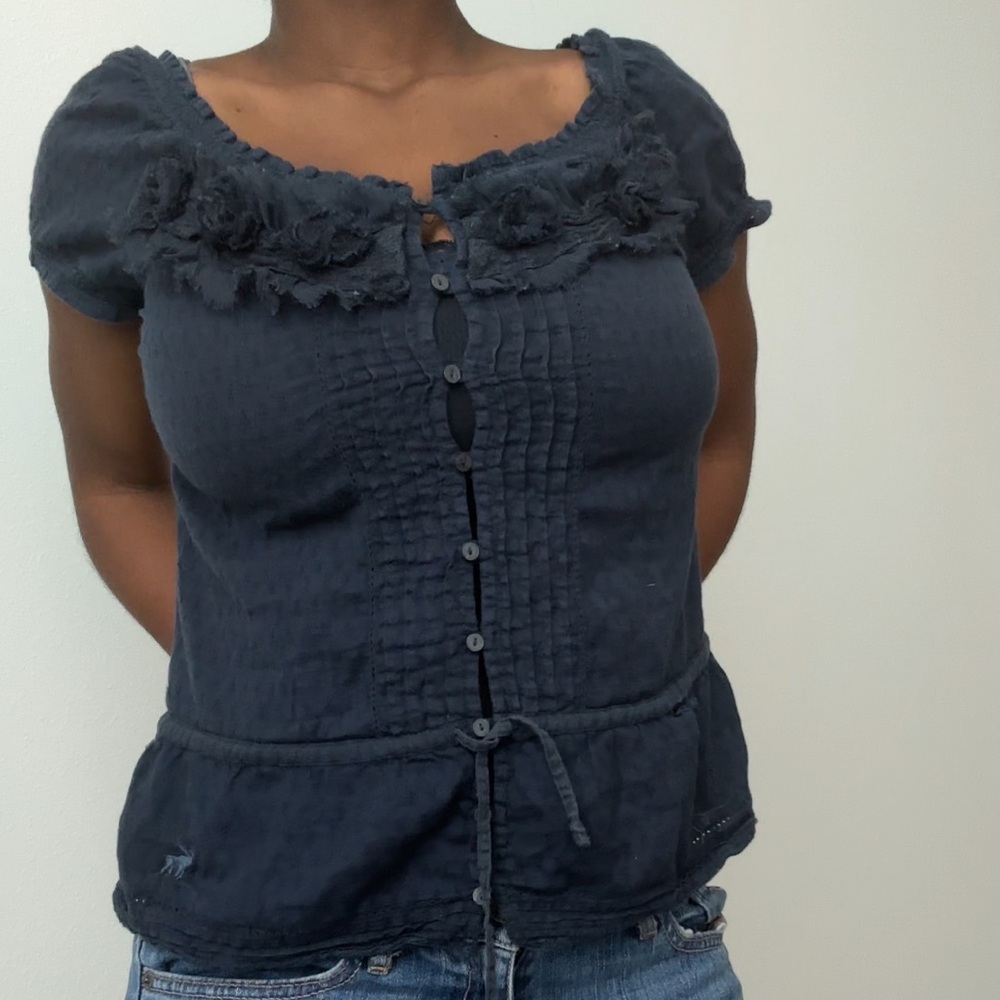 Hollister Dark Blue Button-Up Blouse